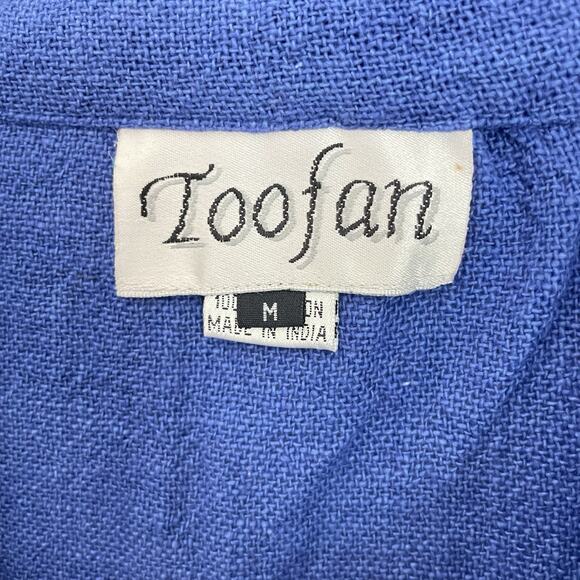 Oversized Blue Cotton Button Down Shirt Boxy Fit Textured Gauze Lagenlook M - Picture 3 of 8